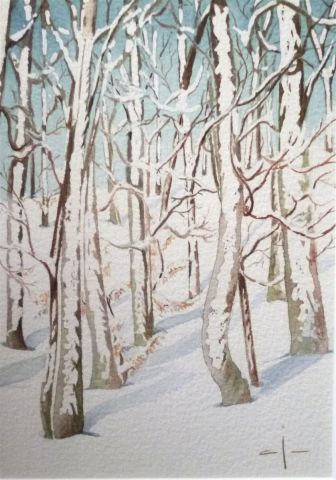 forêt sous la neige  - Peinture - CJ