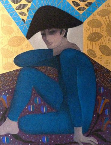 Peinture : Arlequin assis - Monique Bossicart Peinture : Arlequin assis - Monique Bossicart