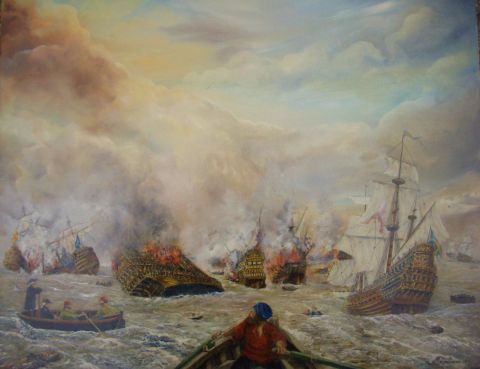 Le combat naval - Peinture - Jacques MONCHO