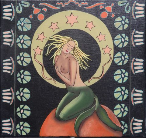 Sirène d'après Mucha - Peinture - Catherine BEGOT