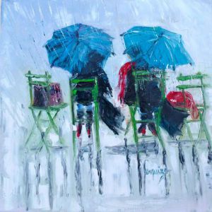 Peinture de Chantal  Urquiza: papotage sous un parapluie
