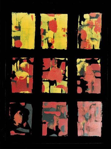 L'artiste DS Tounzy - grande abstraction en gamme de rouge 