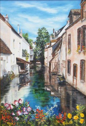 rue sur l'eau de Montargis - Peinture - mimimarigny