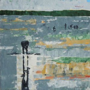 Peinture de Yves Fremin: Pêcheurs à pied