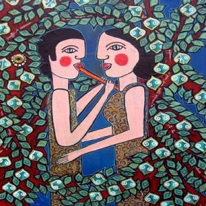 Peinture de ANTOINE MELLADO: la soucoupe d'argent et la pomme juteuse-2-