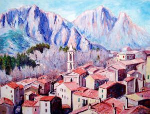 Peinture de Paul-Louis Recco: Village corse Evisa