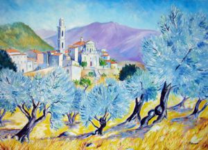 Peinture de Paul-Louis Recco: Village de Montemaggiore
