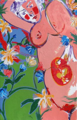 Maternité aux fleurs - Peinture - Francis DENIS