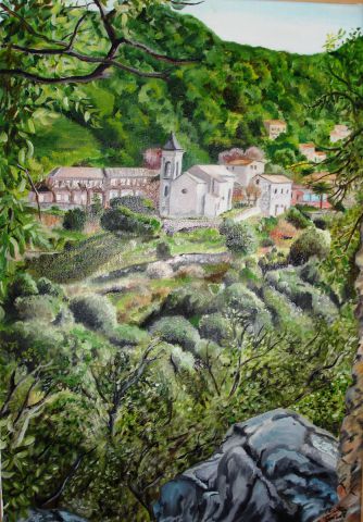 vue du village de Coti Chiavari - Peinture - christine Grebert
