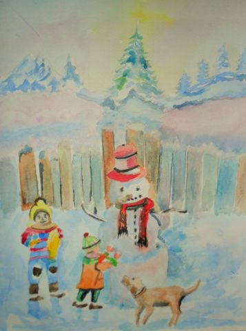 Bonhomme des neiges - Peinture - anni