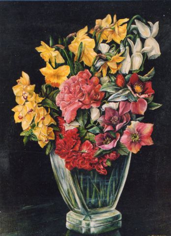 bouque avec roses de noel - Peinture - Jacques MONCHO