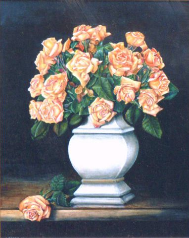 L'artiste Jacques MONCHO - Vase de roses jaunes