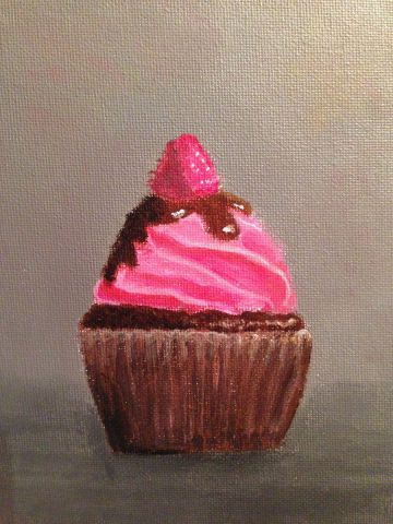 Cupcake chocolat framboise - Peinture - STEPHANIE THEUVENIN