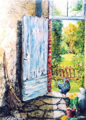 La poule curieue - Peinture - Jacques MONCHO