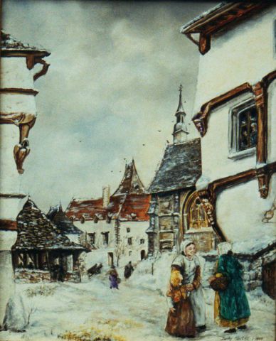 L'artiste Jacques MONCHO - village sous la neige