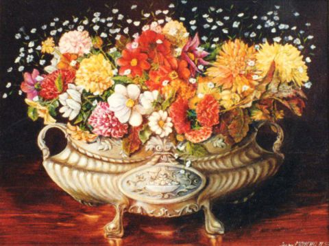 La jardinière de fleurs - Peinture - Jacques MONCHO