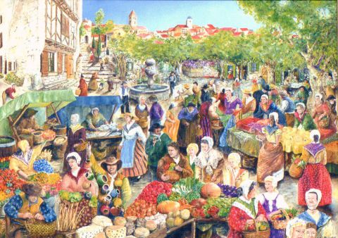 Le marché provencal - Peinture - Jacques MONCHO