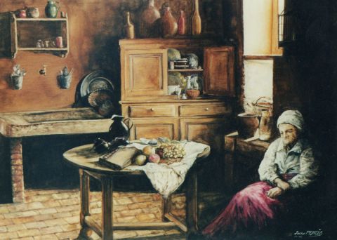 Grand mère assoupie - Peinture - Jacques MONCHO