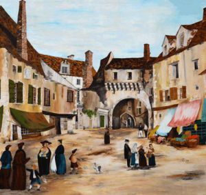 Peinture de Gerard Grallie: Village (Semur en Auxois)