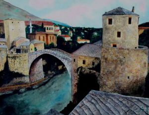 Peinture de Christian Bligny: Le pont de Mostar