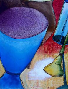 Peinture de Christian Bligny: Nature morte au vase bleu