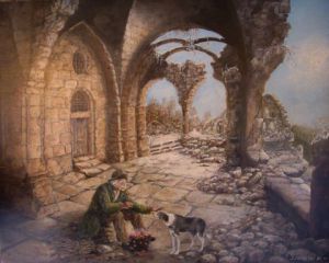 Peinture de Jacques MONCHO: Dans les ruines de l'abbaye