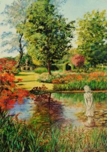 Peinture de Jacques MONCHO: Jardin avec bassin