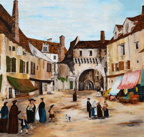 Village (Semur en Auxois) - Peinture - Gerard Grallie