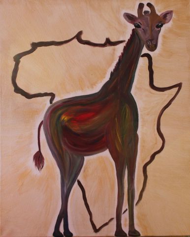 L'artiste Mimi Garnero  - Girafe (Sophie) sur fond couleur or vieilli 