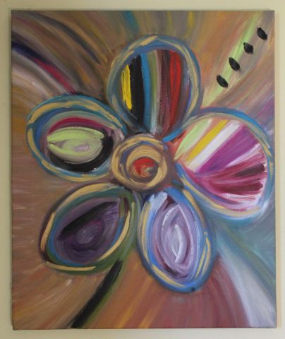 Fleur Magique Multicouleur Dorée - Peinture - Mimi Garnero 