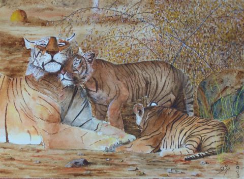 Tigres calins - Peinture - Christian Bligny