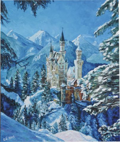 Neuschwanstein l'hiver - Peinture - Gerard SERVAIS