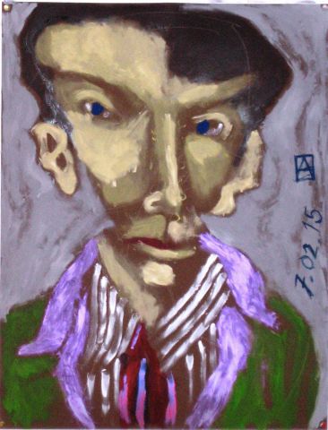 Homme brun  au pull-over vert  - Peinture - Anna Demadre-Synoradzka