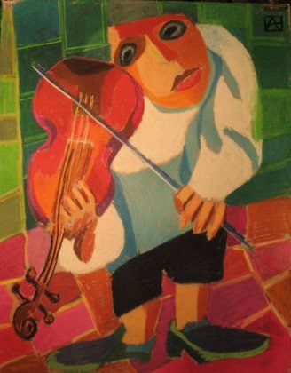 Garçon au violon - Peinture - Anna Demadre-Synoradzka