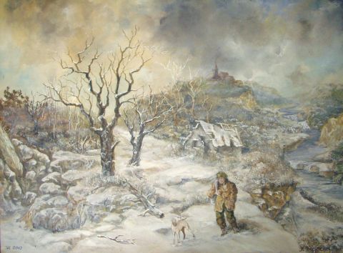 Le promeneur et son chien - Peinture - Jacques MONCHO