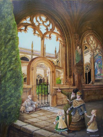 En visite à l'abbaye - Peinture - Jacques MONCHO
