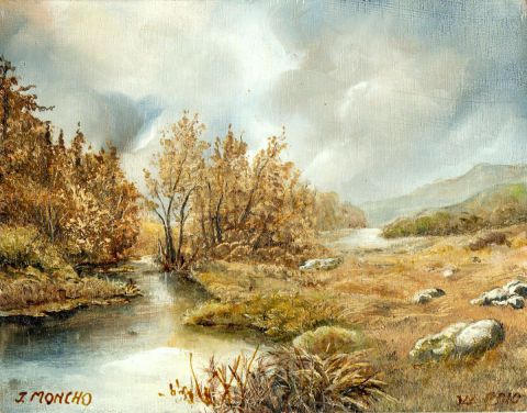 L'artiste Jacques MONCHO - Paysage avec rivière
