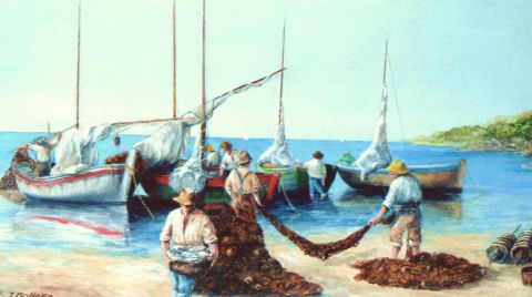 Pêcheurs au repos - Peinture - Jacques MONCHO