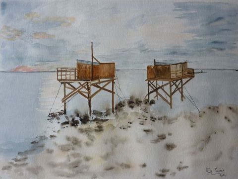 CARRELETS EN GIRONDE - Peinture - aquarellise CARRELETS EN GIRONDE - Peinture - aquarellise