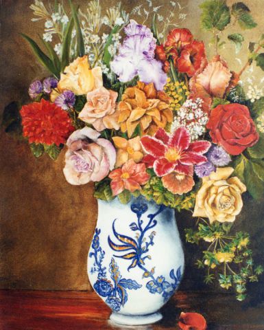 L'artiste Jacques MONCHO - Le vase à fleurs bleu