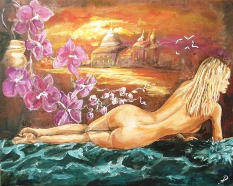 rêves d'une  jeune femme  - Peinture - Alyona