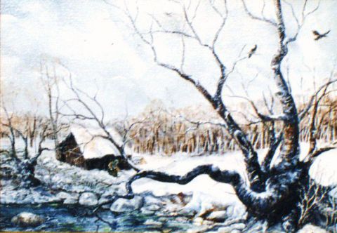 L'artiste Jacques MONCHO - Bord de rivière enneigé