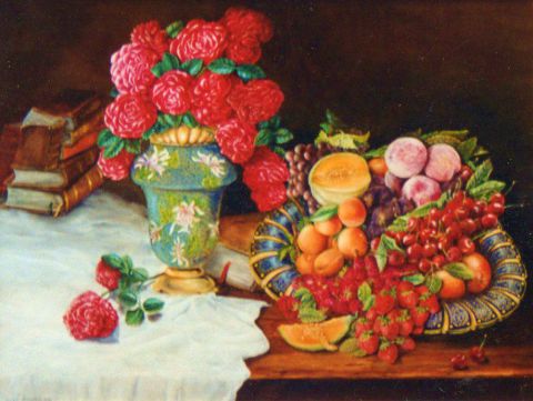 L'artiste Jacques MONCHO - Coupe de fruits et fleurs