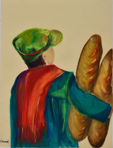 Garçonnet avec ses deux pains de trois livres - Peinture - Chenel