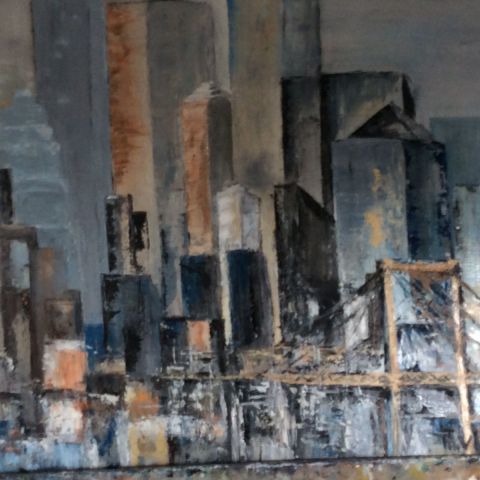 Grattes ciel vus de Brooklyn Bridge - Peinture - MARIE-THERESE VION Grattes ciel vus de Brooklyn Bridge - Peinture - MARIE-THERESE VION