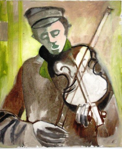 Violoniste juif  - Peinture - Anna Demadre-Synoradzka
