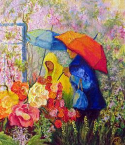Peinture de ninoacryl: Marché aux fleurs sous la pluie