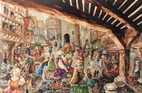 marché medieval - Peinture - Jacques MONCHO