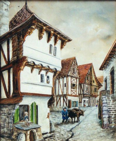 Village au petit matin - Peinture - Jacques MONCHO