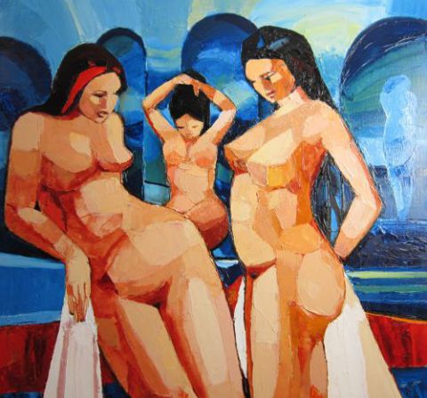 Trois nus - Peinture - RIBEIRO